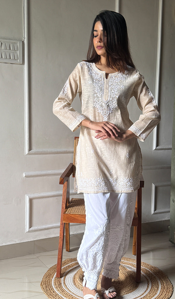 Atifa Women's Lakhnavi Handcrafted Cotton Chikankari Top - HONC0299409