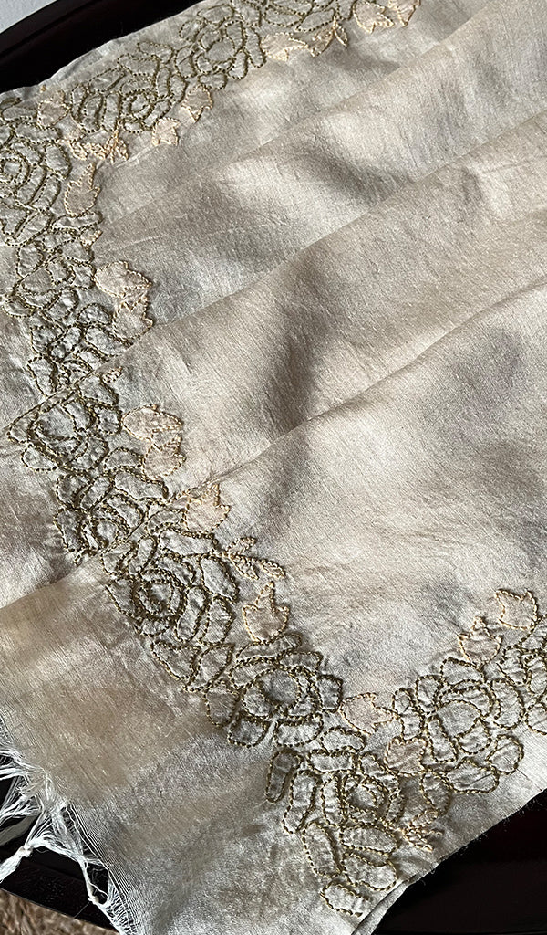 Women's Lakhnavi Handcrafted  Munga Silk Chikankari Dupatta - HONC01252245