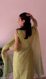 将图像加载到图库查看器中， Women's Lucknowi Handcrafted Pure Organza Silk Stitched Chikankari Kurta, Dupatta With Pant Set- HONC0368444