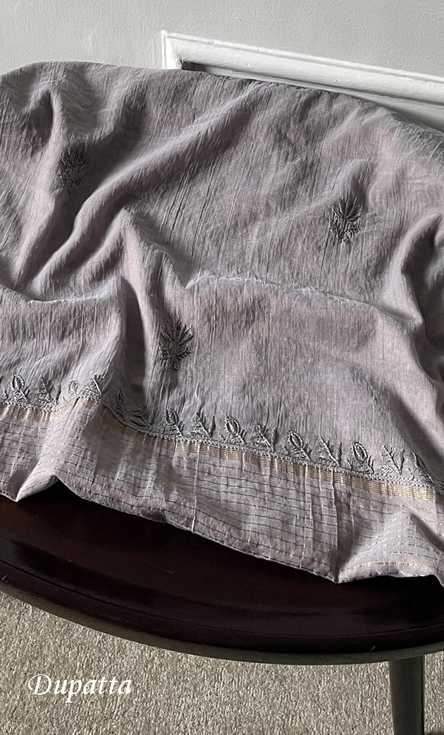 Women's Lucknowi Handcrafted Chanderi Silk Chikankari Full Suit Material - HONC0307136