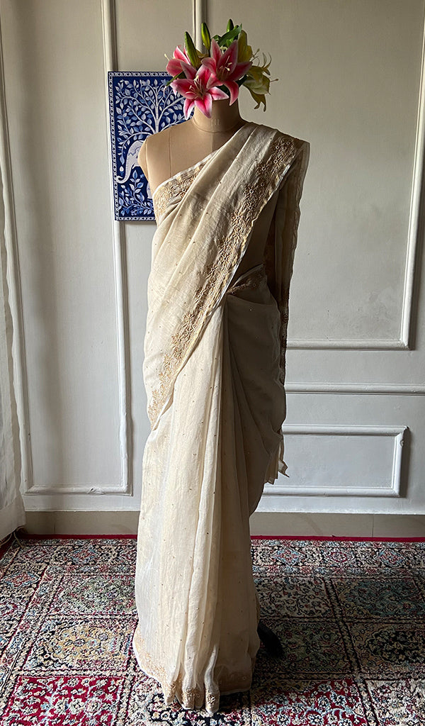 Women's Lakhnavi Handcrafted Tissue Chanderi Chikankari Saree - HONC0339786