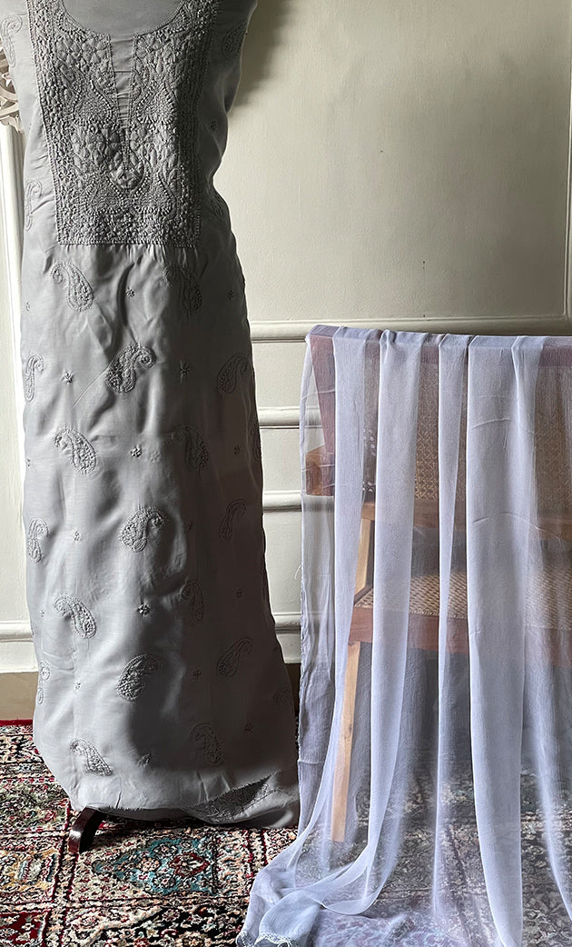 Women's Lakhnavi Handcrafted Unstitched Cotton Chikankari Suit Material - HONC0329386