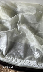 将图像加载到图库查看器中， Women&#39;s Lakhnavi Handcrafted Organza Chikankari Unstitched Full Suit Material - HONC0284626
