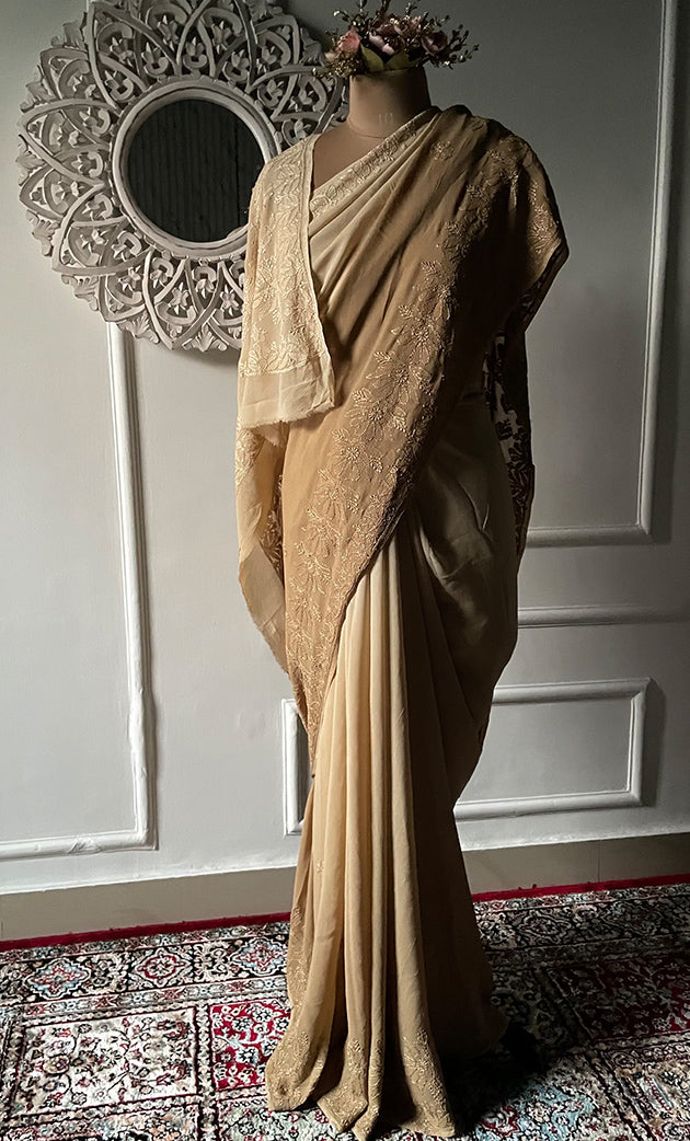 Women's Lakhnavi Handcrafted Viscose Georgette Chikankari Saree - HONC0318165