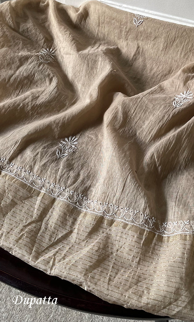 Women's Lakhnavi Handcrafted Mul Chanderi Semi - Stitched Angrakha And Dupatta Set - HONC0286658