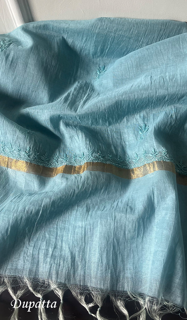 Women's Lakhnavi Handcrafted Mul Chanderi Chikankari Full Suit Material - HONC0271179
