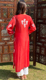 Load image into Gallery viewer, Red Lucknowi Chikankari kurtas
