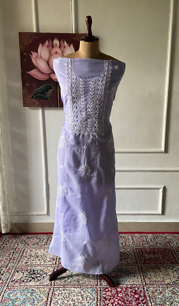 Women's Lakhnavi Handcrafted Cotton Chikankari Unstitched Kurti Fabric - HONC0368466