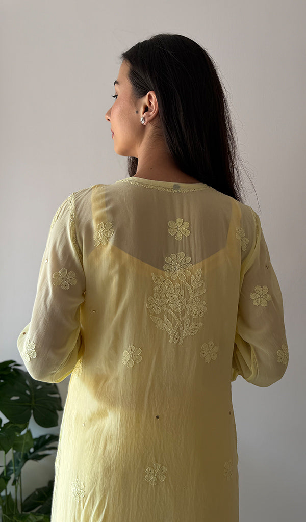 Yusra Women's Lakhnavi Handcrafted Viscose Georgette Chikankari Kurti- HONC0350437