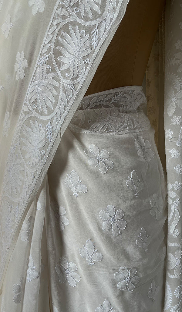Women's Lakhnavi Handcrafted Pure Silk Georgette Chikankari - HONC0272503