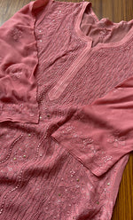 Load image into Gallery viewer, Yusra Women&#39;s Lakhnavi Handcrafted Viscose Georgette Chikankari Kurti- HONC0282716
