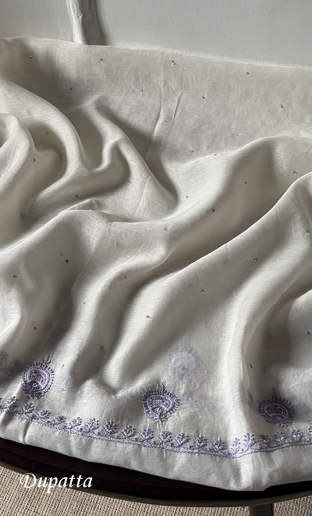 Women's Lakhnavi Handcrafted Unstitched Mul Chanderi Kurta And Dupatta Set - HONC0324072