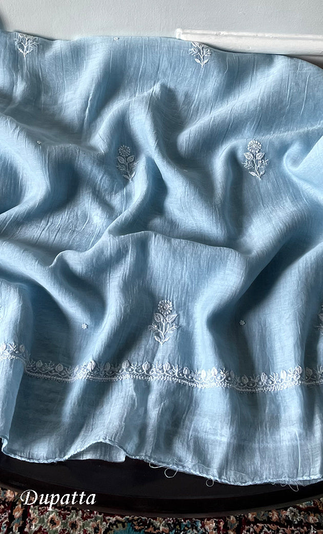 Women's Lakhnavi Handcrafted Unstitched Mul Chanderi Kurta And Dupatta Set - HONC0322456