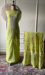 Load image into Gallery viewer, Women's Lakhnavi Handcrafted Mul Chanderi Unstitched Chikankari Full Suit Material - HONC0328322