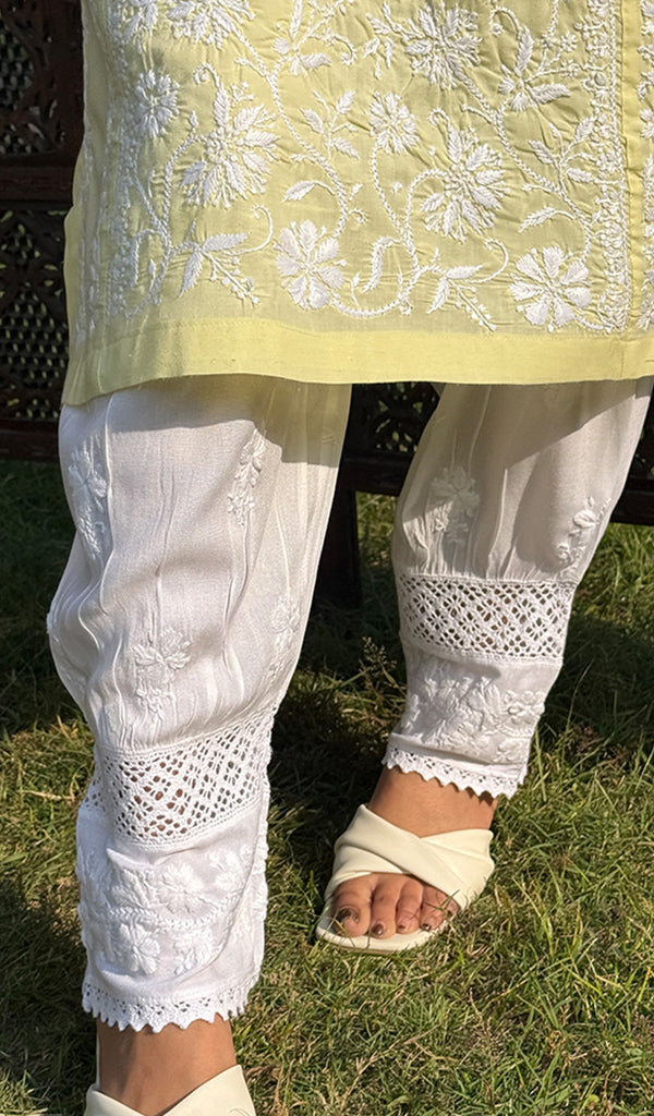 Women's Lucknowi Handcrafted Modal Cotton Afghani Chikankari Pant - HONC0226040