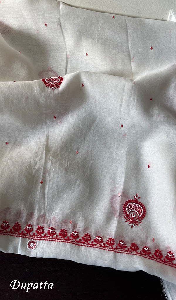 Women's Lakhnavi Handcrafted Mul Chanderi Unstitched Kurta And Dupatta Set - HONC0284791