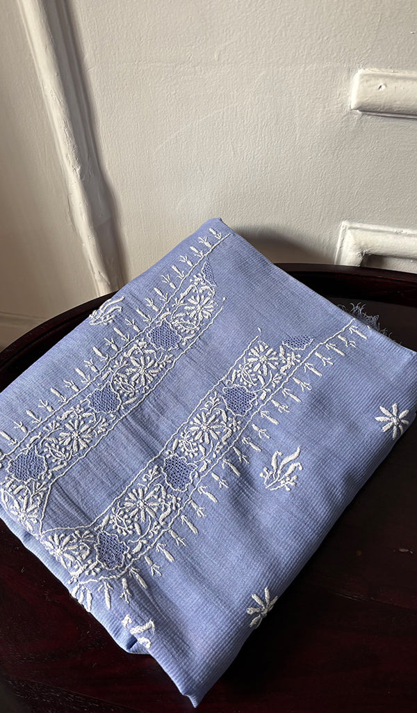 Lucknowi Handcrafted Maheshwari Mul chanderi Chikankari Unstitched Men's Kurta Fabric - HONC0300044