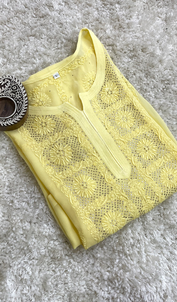 Yusra Women's Lakhnavi Handcrafted Viscose Georgette Chikankari Kurti - HONC0174149