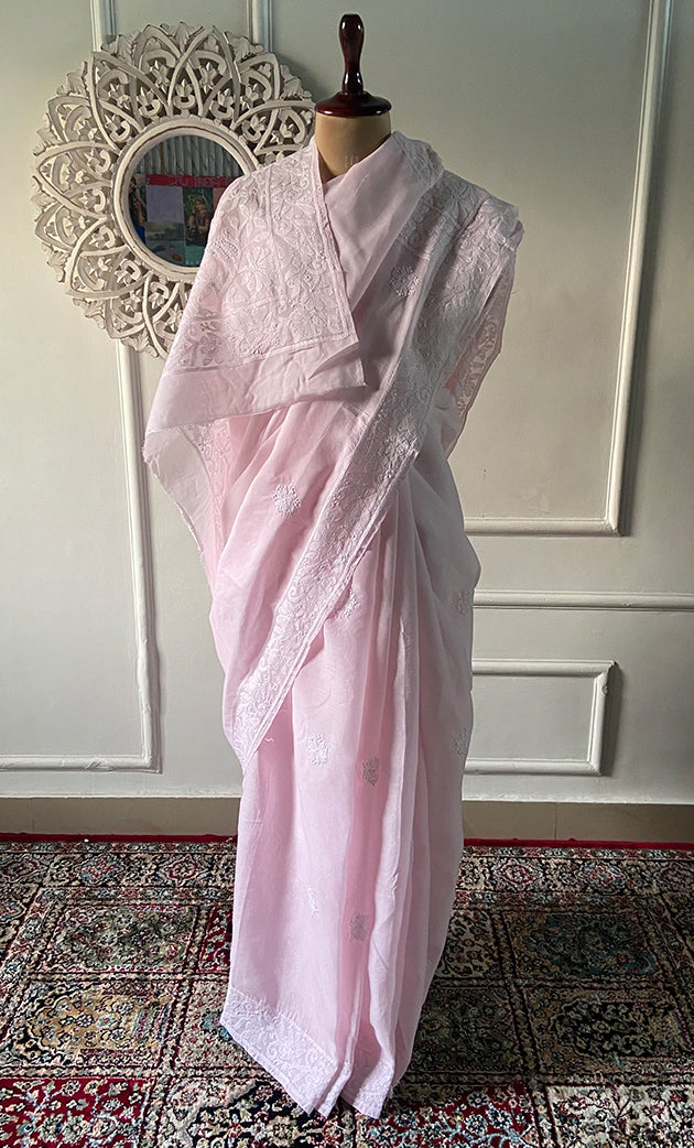 Women's Lakhnavi Handcrafted Cotton Chikankari Saree - HONC0317300