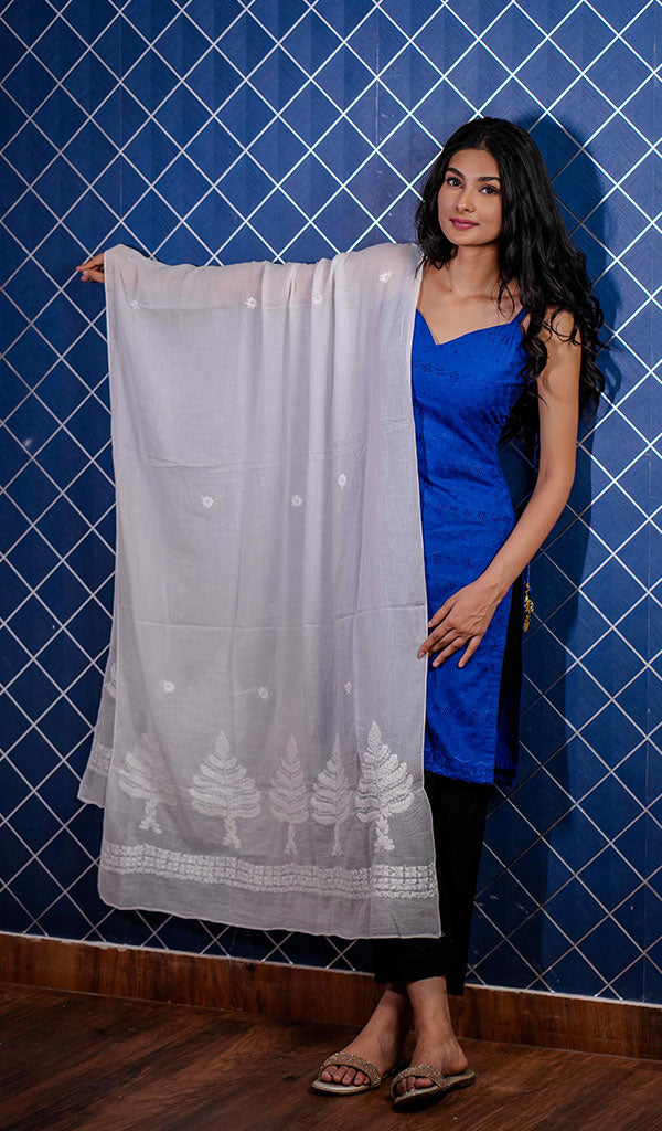 Women's Lucknowi Handcrafted Cotton Chikankari Dupatta - HONC0210057