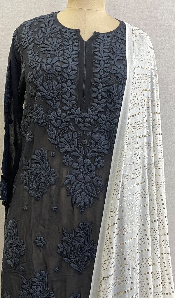 Women's Lucknowi Handcrafted Pure Silk Georgette Chikankari Dupatta - HONC0217671