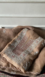 Load image into Gallery viewer, Women's Lakhnavi Handcrafted Pure Organza Chikankari Unstitched Kurta And Dupatta Set- HONC0341494