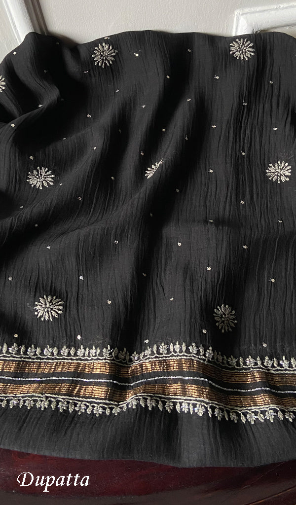Women's Lakhnavi Handcrafted Mul Chanderi Semi - Stitched Kurta And Dupatta Set - HONC0261772