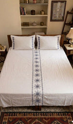 Load image into Gallery viewer, Lakhnavi Handcrafted Cotton Chikankari Bedsheet Set - HONC0364221