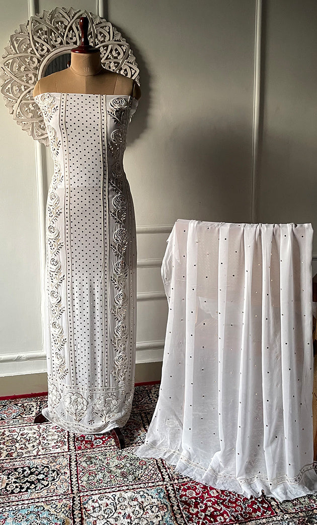 Women's Lucknowi Handcrafted Viscose Georgette Chikankari Kurta and Dupatta Set- HONC0328894