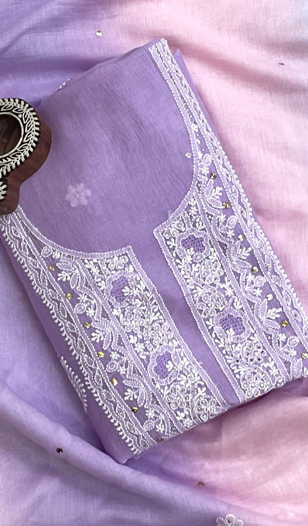 Women's Lakhnavi Handcrafted Mul Chanderi Kurta And Dupatta Set- HONC0177722