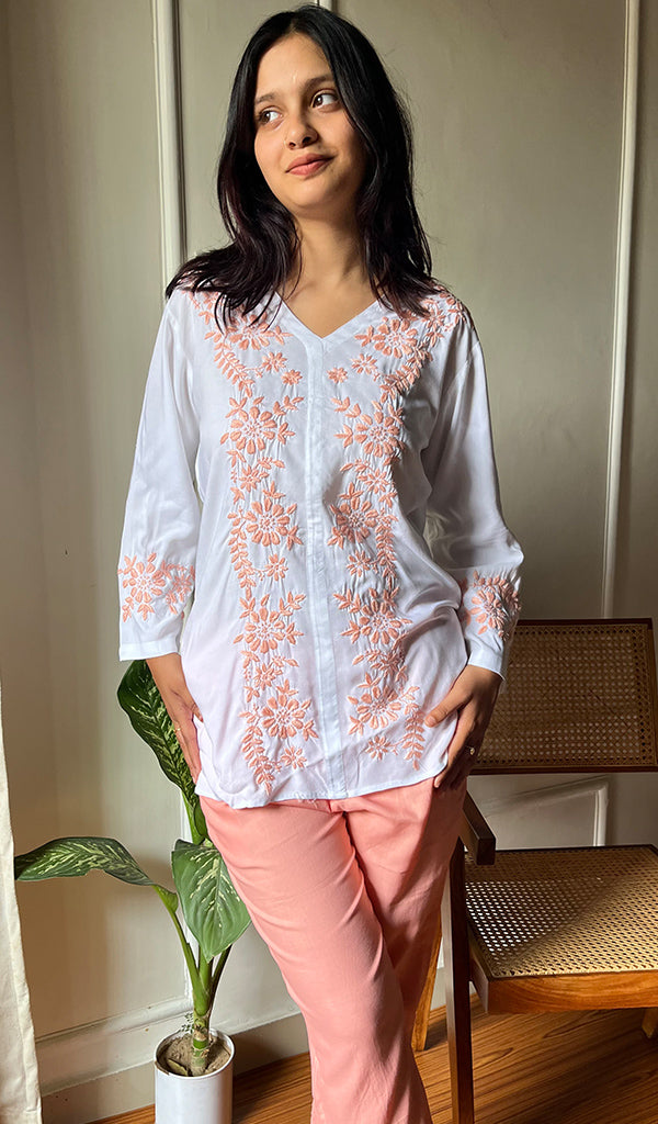 Nazy Women's Lakhnavi Handcrafted  Modal Cotton Chikankari Kurta And Pant Set - HONC0283390