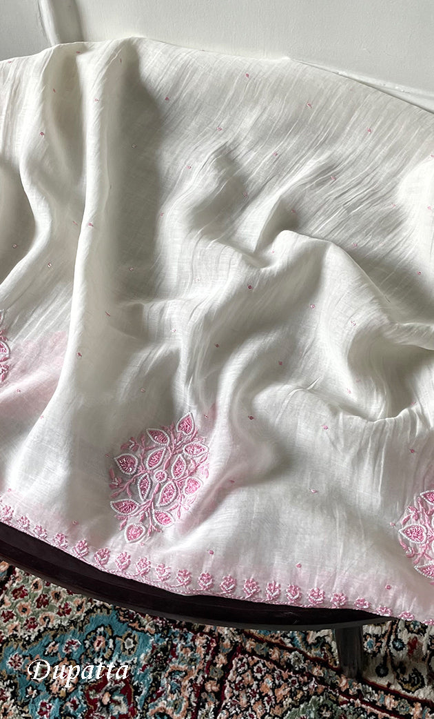 Women's Lakhnavi Handcrafted Unstitched Mul Chanderi Kurta And Dupatta Set - HONC0317815