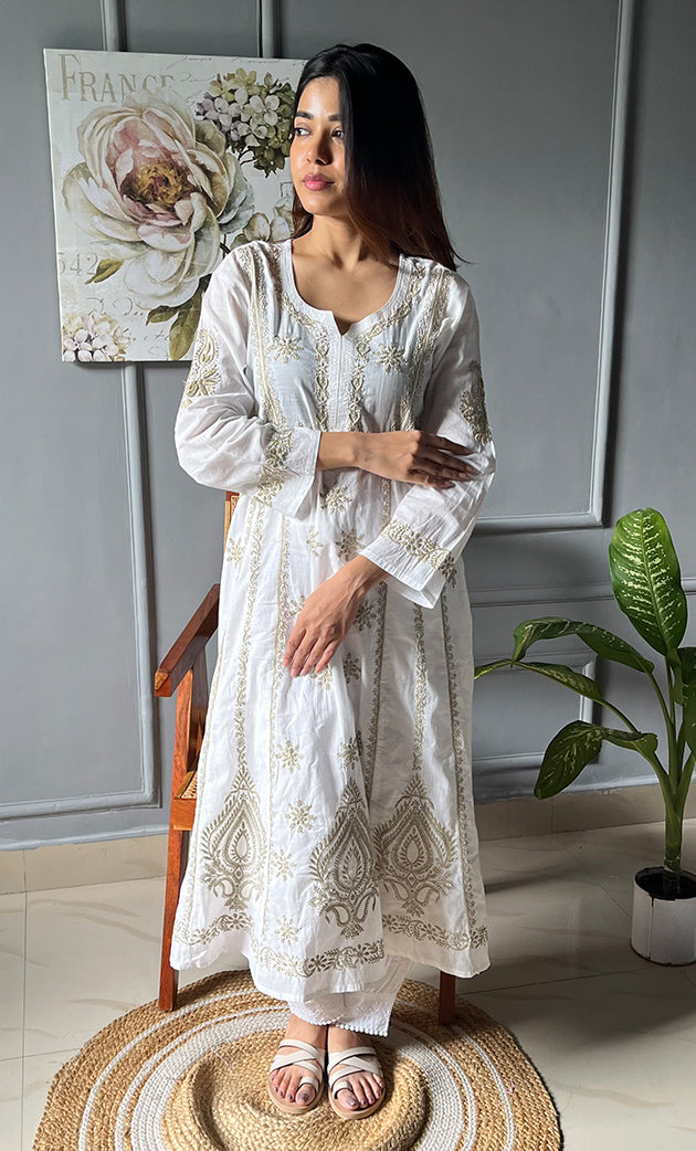 Ishira Women's Lucknowi Handcrafted Cotton Chikankari Kurti - HONC0271344