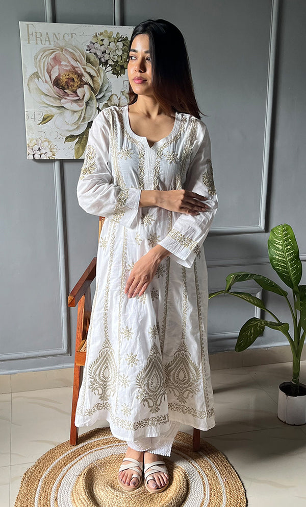 Ishira Women's Lucknowi Handcrafted Cotton Chikankari Kurti - HONC0271344