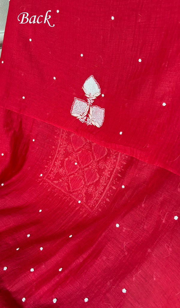 Jazba Women's Lakhnavi Handcrafted Mul Chanderi Unstitched Kurta And Dupatta Set - HONC0356296