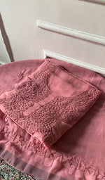 将图像加载到图库查看器中， Women's Lucknowi Handcrafted Faux-Georgette Unstitched Chikankari Suit Material - HONC0347513