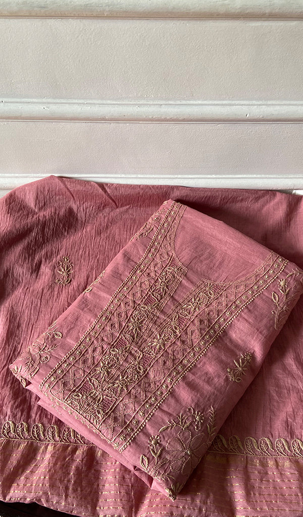Aseel Women's Lakhnavi Handcrafted Mul Chanderi Unstitched Chikankari Full Suit - HONC0351092