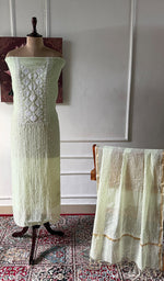 Load image into Gallery viewer, Jazba Women's Lakhnavi Handcrafted Mul Chanderi Unstitched Kurta And Dupatta Set - HONC0356291