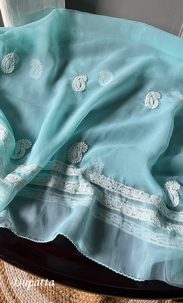 Women's Lakhnavi Handcrafted Unstitched Faux-Georgette Chikankari Suit Material - HONC0291830