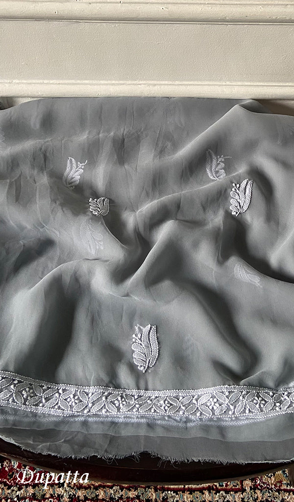 Women's Lucknowi Handcrafted Faux-Georgette Unstitched Chikankari Suit Material - HONC0348787