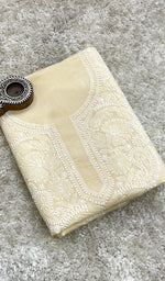 将图像加载到图库查看器中， Women&#39;s Lucknowi Handcrafted White Cotton Chikankari Unstitched Kurti Fabric - HONC0194870
