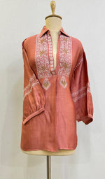 将图像加载到图库查看器中， Fiza Women&#39;s Lakhnavi Handcrafted Chanderi Silk Semi- Stiched Chikankari Top - HONC0195150
