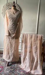 Load image into Gallery viewer, Women's Lakhnavi Handcrafted Mul Chanderi Semi - Stitched Kurta And Dupatta Set - HONC0295397