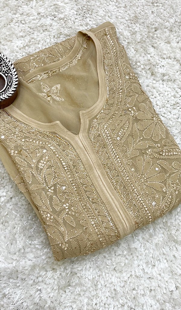 Women's Lakhnavi Handcrafted Viscose Georgette Chikankari Kurti -HONC0139825