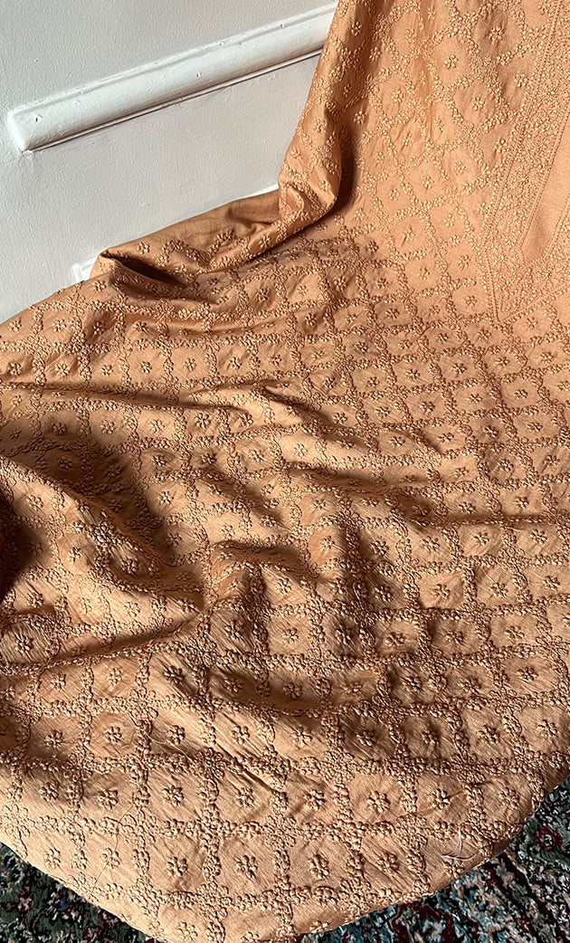 Lucknowi Handcrafted Chanderi Silk Mens Chikankari Unstitched Kurta Fabric- HONC0327449