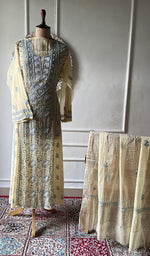 Women's Lakhnavi Handcrafted Mul Chanderi Semi - Stitched Kurta And Dupatta Set - HONC0376015