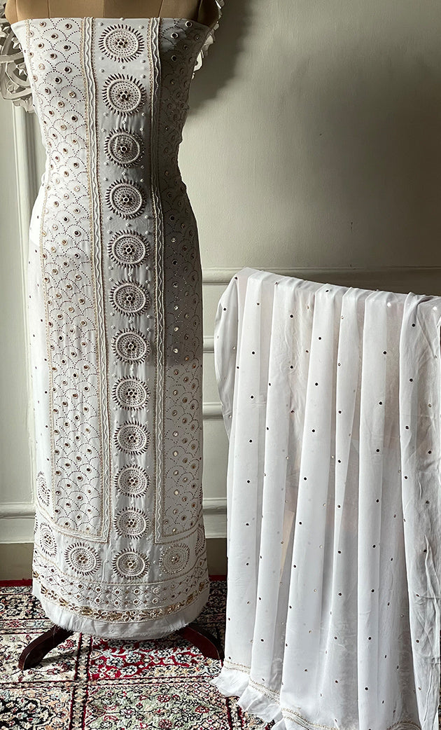 Women's Lucknowi Handcrafted Viscose Georgette Semi - Stitched Chikankari Kurta and Dupatta Set- HONC0328907