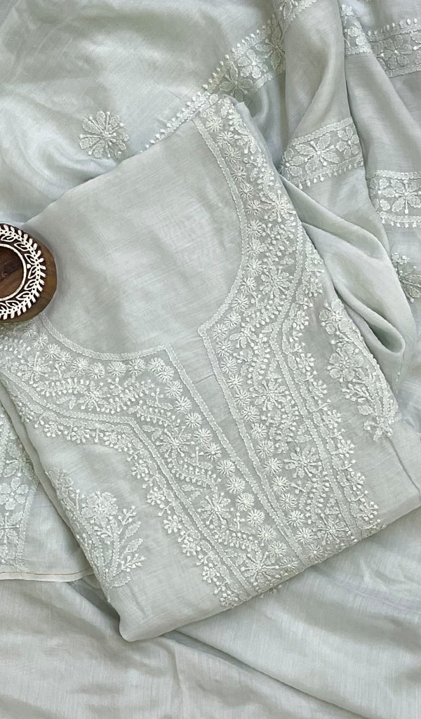 Women's Lucknowi Handcrafted Muslin Chikankari Suit Material - HONC0141207
