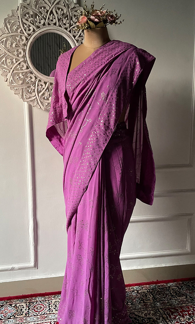 Women's Lakhnavi Handcrafted Pure Silk Georgette Chikankari Saree - HONC0314640