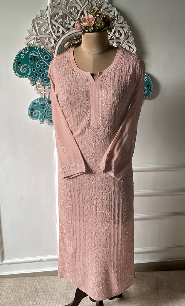 Yusra Women's Lakhnavi Handcrafted Viscose Georgette Chikankari Kurti- HONC0333808